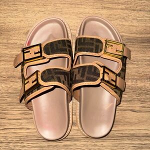 Fendi FF Jacquard Dual Buckle Slide Sandals